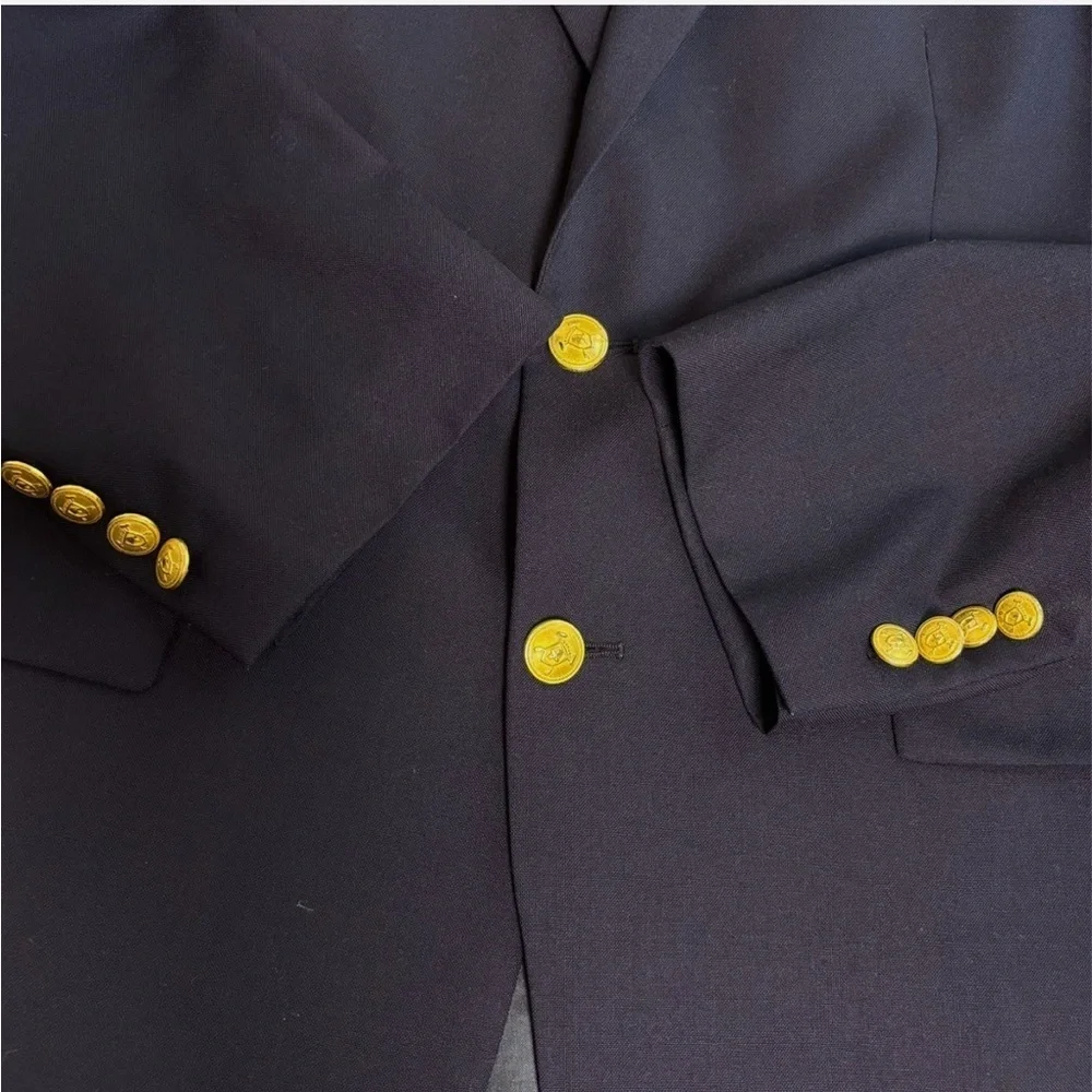 VTG CHAPS RALPH LAUREN 42T Navy Blue Wool Blazer Coat Jacket Preppy Gold Buttons